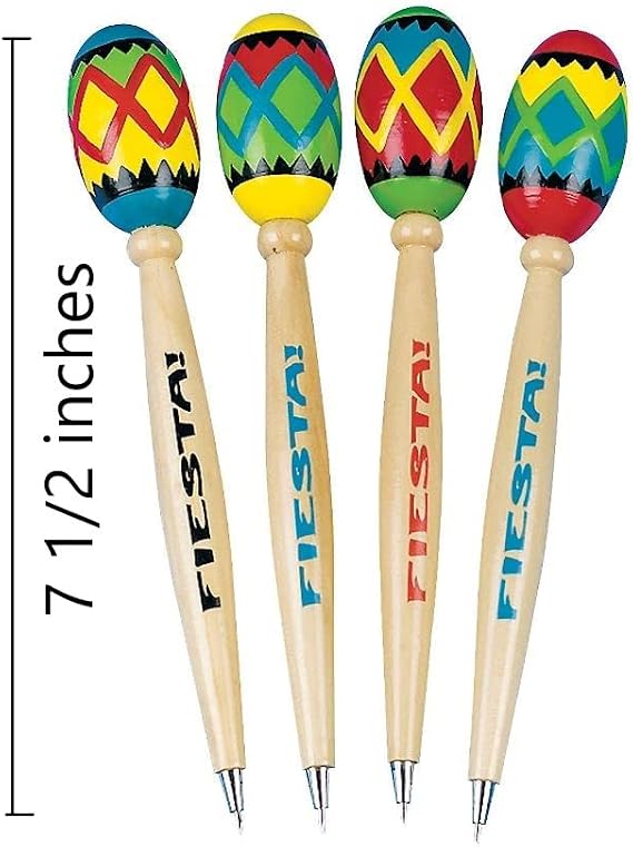 Fun Express Fiesta Maraca Pen Set of 12 - Cute Pens for Kids & Fidget Pen Party Favors | Classroom Prizes for Students & Birthday Party Favors | Fun Novelty Pens for Cinco de Mayo Mexican Fiesta