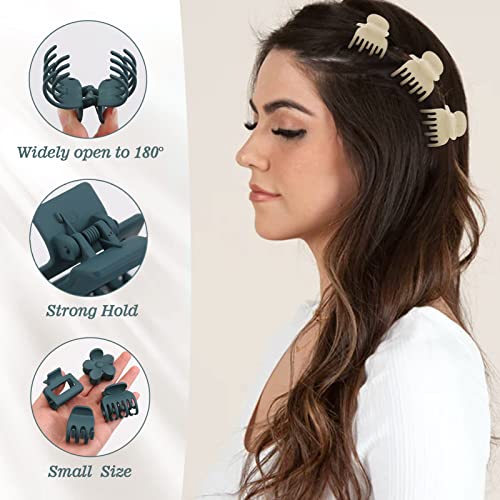16 Pcs Small Hair Clips For Women & Girls, Durable Matte Claw Clips For Thin Hair, Strong Hold Nonslip Medium Hair Claw Clips, Mini Hair Clips, Cute Hair Accessories With Cold Color, 4 Shapes #TOP4