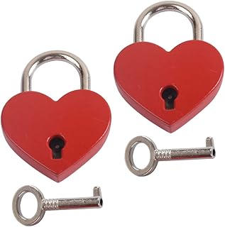 OSALADI 2 Sets Heart Lock Small Lock Box Heart Shape Key Lock Couple Wishing Lock Love Lock for Bridge Locker Lock with Key Small Locks with Keys Hardware Lock Heart-Shaped Travel Red