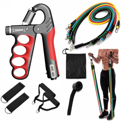 Image of ODDISH way to fitness Resistance Bands Set with Hand Grip Strengthener, Ankle Straps, Door Anchor, Carry Bag, Home Gym Workout Kit (Counter Adjustable- 5-100 Kg)
