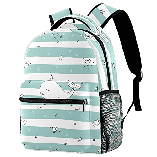 Sac à dos de voyage campus à rayures vertes et blanches avec motif dauphin pour fille et garçon