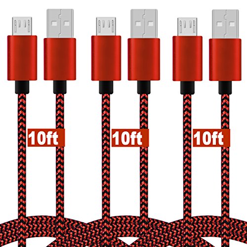 MATEIN Micro USB Cable, 10ft 3 Pack Extra Long Charging Cord Nylon Braided High Speed Durable Fast Charging USB Charger Android Cable for Samsung Galaxy S7 Edge S6 S5,Android Phone,LG G4,HTC