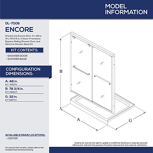 Dreamline Encore 32 In. D X 48 In. W X 78 3/4 In. H Bypass Shower Door In Chrome And Center Drain Biscuit Base Kit, Dl-7008C-22-01 #TOP1