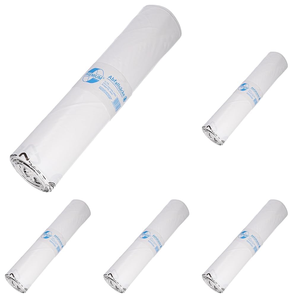 Sacs poubelle DEISS Premium, Blanc ou transparent, 70 ou 120 l, 120 Liter - Typ 60, weiß, 1 (Lot de 5)