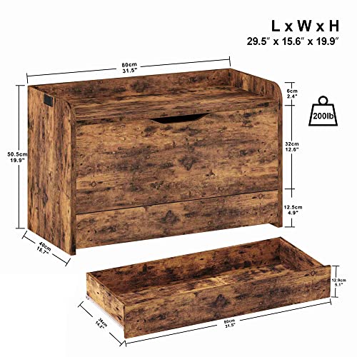 Ironck Storage Bench With Drawer, Wooden Toy Box Organizer, Sturdy Storage Chest With Safety Hinges And Lift Top, Large Storage For Bedroom Entryway Living Room, Vintage Brown #TOP3