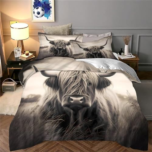 Housse de couette 135x200 vache des Highlands lit simple microfibre 3D pour ado
