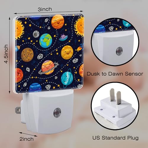 Image of Cartoon Solar System Planets Night Light Plug into Wall,Space Stars Planets Dusk to Dawn Night Light Plug in,0.5w Energy Saving Sleep Friendly NightLight for Kids Boys Girls Home Decor