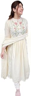 Cotton Chikankari Embroidered Kurta Set with Pants and Dupatta – Off-White, Elegant Pastel Embroidery, Perfect for Wedding... Price In India