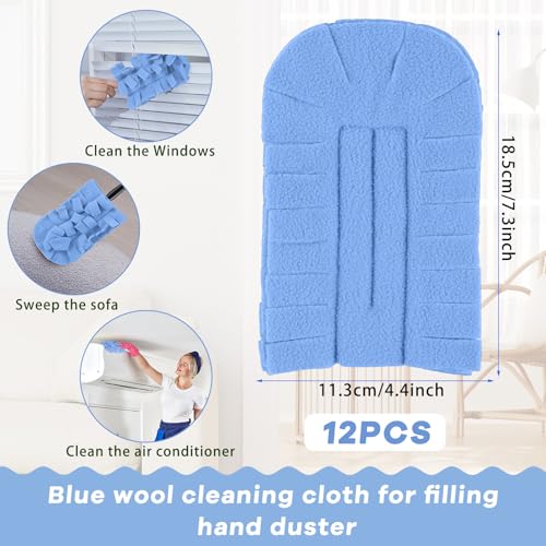 Image of Zubebe 12 Pcs Reusable Duster Refills Fleece,Blue | Soft Polyester Fiber Flat Duster Refill Multi Surface Washable Cleaning Pad Tools for Home, Blinds, Car, Pet, Furniture, Fans