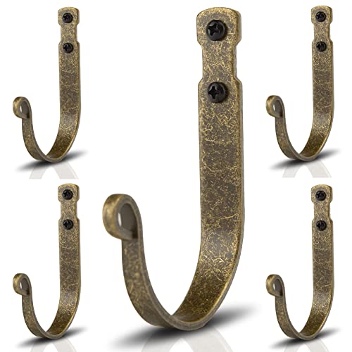 Wrought Iron Hooks for Hanging Wall Mounted, 5 Pack Heavy Duty Wall Hooks