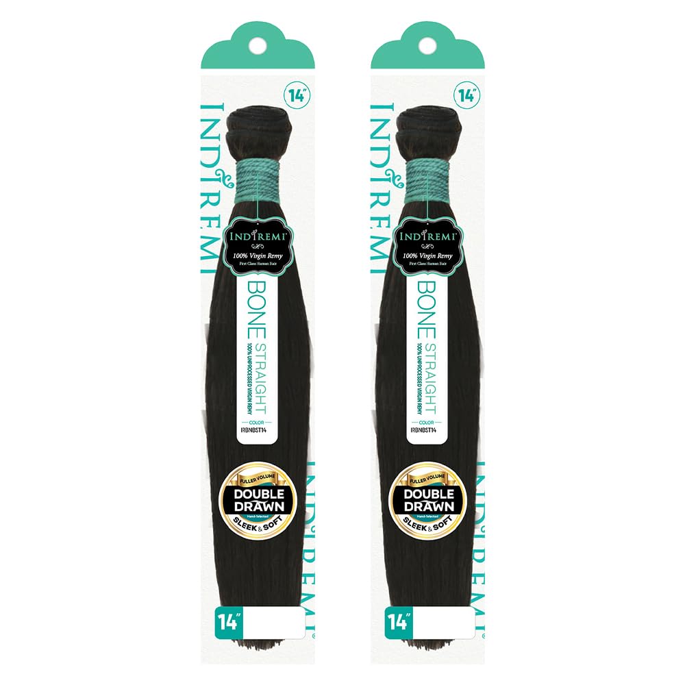 Bobbi Boss INDIREMI Unprocessed Virgin Human Hair Weave BONE STRAIGHT 14" (Natural, 2-Pack) 2-Pack Natural