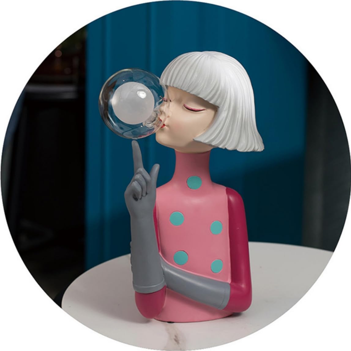 Ceramic Joe Lovely Blowing Bubble Girl Tabletop Resin Ornaments Modern Home Living Room Bedroom Tabletop Decorative Lamp (Green)