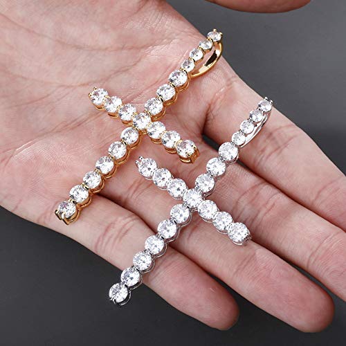 Jinao Iced Out Cubic Zircon Round Cut Cross 18K Gold Plated Diamond Hip Hop Pendant Necklace For Men Women With Stainless Rope Chain #TOP3