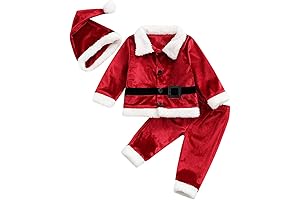 HEZIOUN Toddler Baby Boys Girls Santa Costume Velvet Long Sleeve Christmas Jacket...