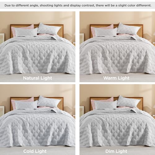 Image of Litanika Oversized King Quilt Bedding Set, 128x120 Inch Super King Light Grey Comforter Bedspreads Lightweight Bed Coverlets Boho Bedding Cover Decor All Season,3 Pieces (1 Quilt, 2 Pillowcases)