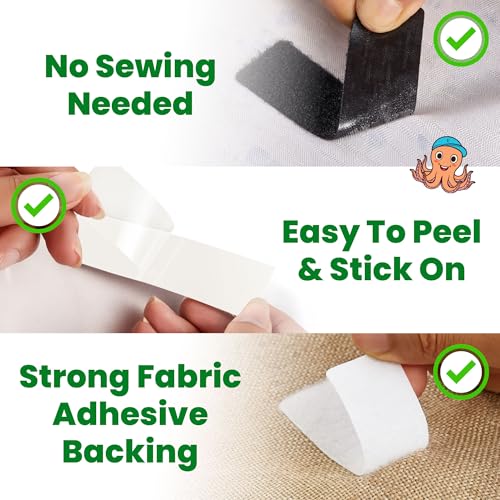 Image of ECOHomes (1x4 Inch, 16 Sets) Strips with Adhesive for Fabric, White | No Sew, Stick On for Fabric, Sticky Back for Clothes, Curtains, Heavy Duty, Double Sided Hook and Loop Hem Tape Fasteners