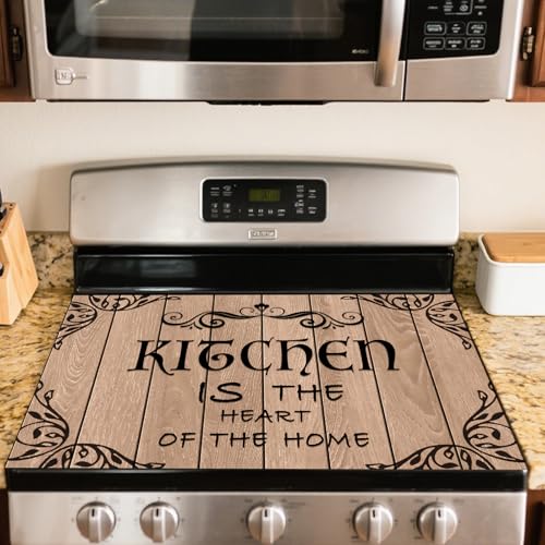 Image of Nuxovilar Stove Top Cover Vintage Kitchen Quote Wooden Grain Print Polyester Diatomaceous Earth Mixture 28.65x20.47inch Decorative Stove Mat, Counter Protector Mat Kitchen Counter, Dining Table