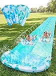 JOYIN 32.5ft/990.6cm Water Slide and 2 Inflatable Boards, Extra Long Slip n Slide Heavy Duty Double Lawn Waterslide with Sprinkler for Kids Adults Backyard Summer Water Toy Outdoor Fun,Blue,Light Blue