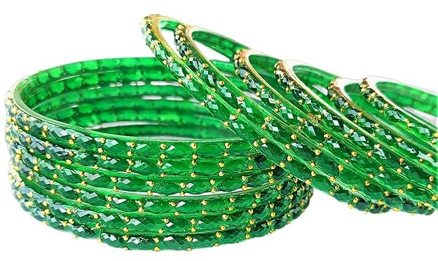 Image of JPS 16 Pcs Trendy Stylish Glass & Kashmiri Ghungroo Bangles Set for Women & Girls | Gold-Plated Traditional Festive Wedding Party Jewellery Chudi Set (12 Glass + 4 Metal)
