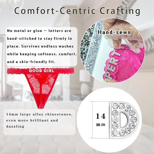 Image of Women's Personalized Thongs with Funny Rhinestone Letters, Custom Name Underwear Panties for Couples