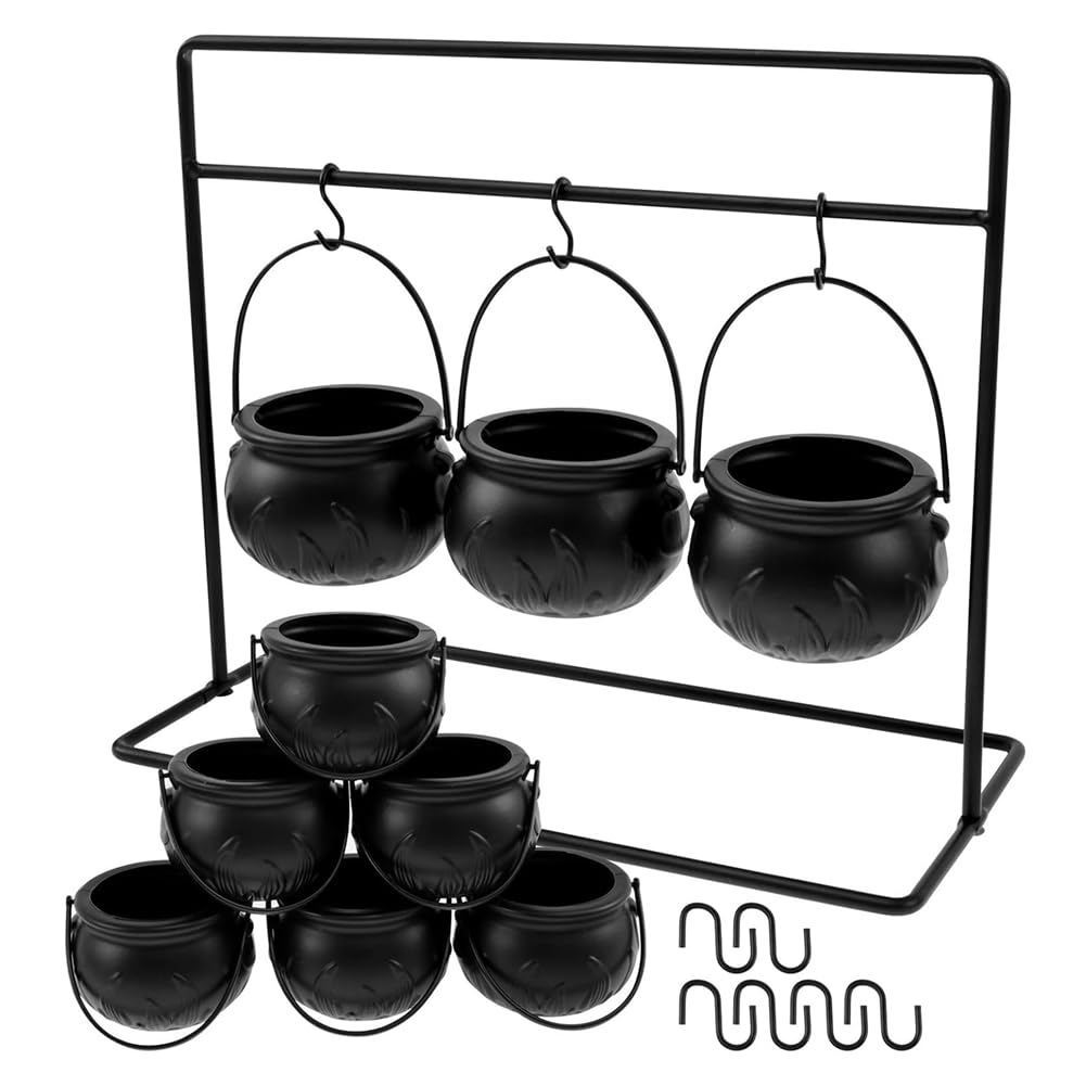 CTRLZS Halloween Cauldron Decor,9pcs Cauldron Pot, Witches Cauldron Serving Bowls on Rack, Halloween Candy Bowl Candy Holder