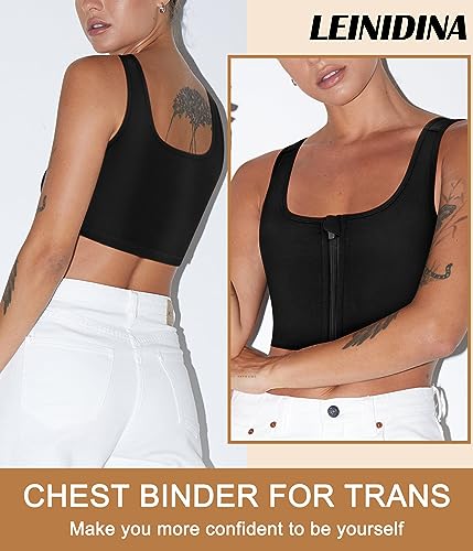 LEINIDINA Chest Binder Tomboy Transgender FTM Square Collar with Front Zipper Binder Bra Tank Top2