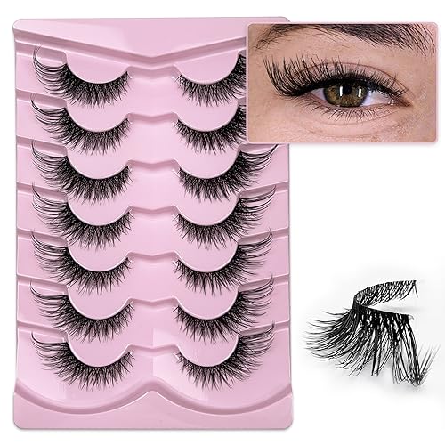 KOKAY False Eyelashes Fluffy Cat Eye Lashes Faux Mink Lashes Natural Wispy Strip Volume Lashes 6D Eye Lashes 7 works Look Like Extensions (Y04,20mm) - Image 2