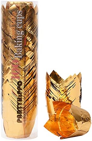 Party Hippo Gold Tulip Cupcake Liners Baking Paper Cups Holders Greaseproof Muffin Cases Wrappers for Wedding Birthday Party Baby Shower (Gold)