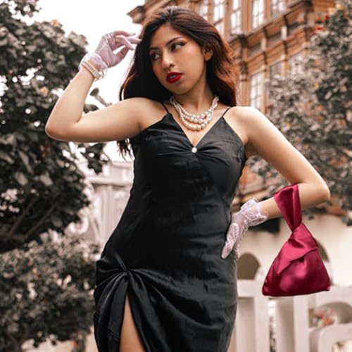 Image of Small Satin Wrist Clutch Purse Bag Mini Knot Evening Handbag for Women