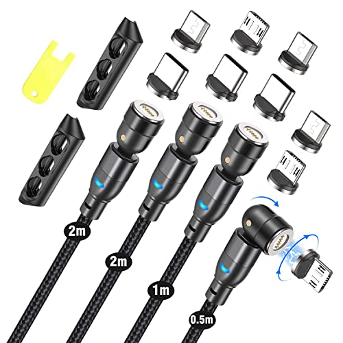 Câble USB Type C Magnétique (4 Pièces 0.5M, 1M, 1M, 2M), Câble USB C Charge Rapide Nylon 3 en 1 - Câble de Données Fast Charge Sync 3.0 A Pour Smartphone Noir Cover
