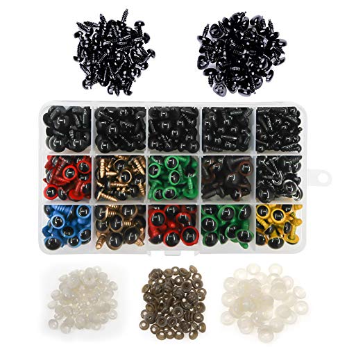 TOAOB 364pcs 6 à 12mm multicolores en plastique sécurité Yeux et Nez avec 364pcs rondelles pour Fabrication de poupées