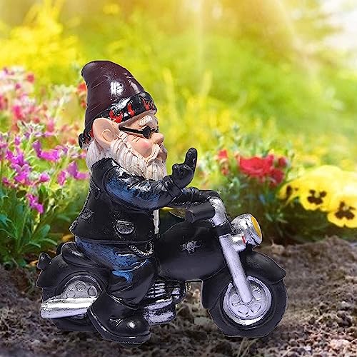 Gartenzwerg Motorrad Zwerge,13.3cmx13cm Statue Wasserdicht Sonnenschutz Gartendeko für den Garten,gartenzwerg lustig,Motorrad Geschenke für männer,Deko für den Balkon – Bild 3