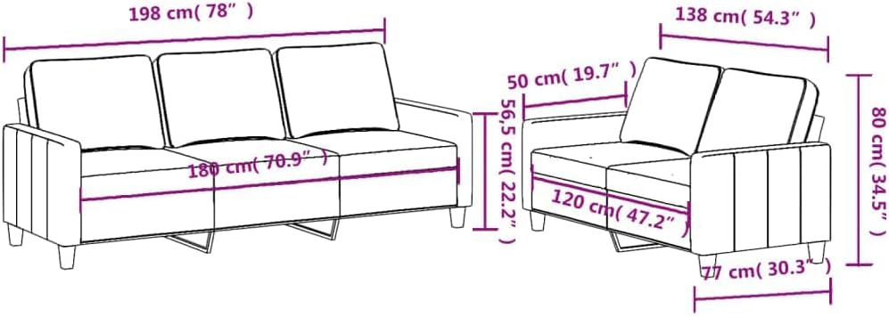 BOWERY HILL Contemporary Metal Sofa Set, Black Polyester Fabric, Includes 2-Seater & 3-Seater, Modern Design, Rectangular Shape, Sturdy Frame, Breathable Material, Living Room Seating for 5 People