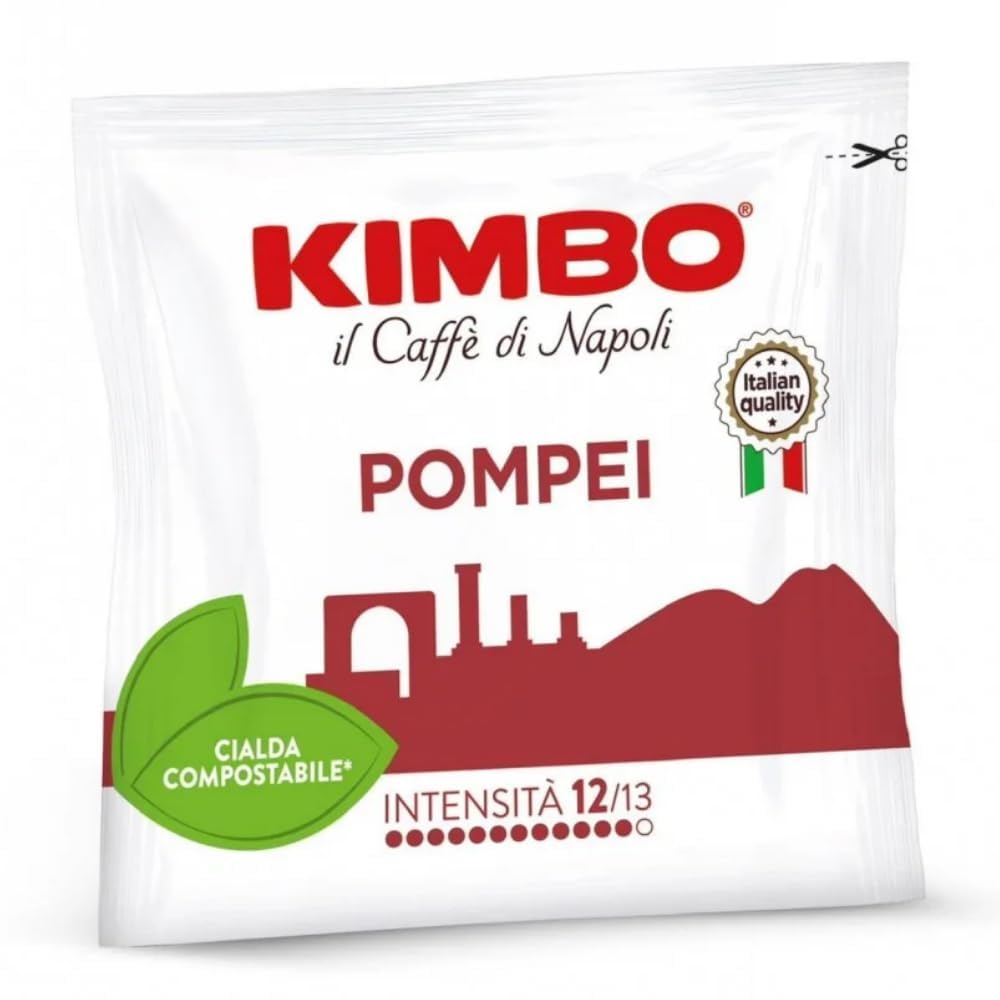 Kimbo Pompei Kaffeepads, Kompostierbare Pads, Intensität 12/13,4 er pack x 50 Stück,200 Stück, +Italy shop Kostenloser Schlüsselanhänger