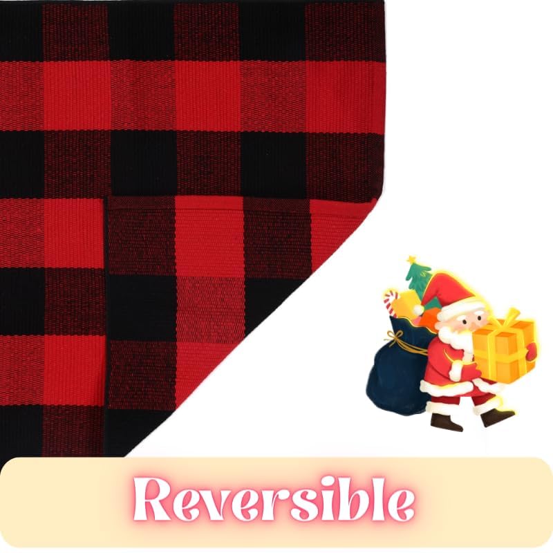 Ckorzen Red and Black Plaid Rug, 8' x 10' Christmas Front Porch Outdoor Rug, Handwoven Cotton Washable Rug for Layered Door Mats, Holiday Entryway and Home Décor