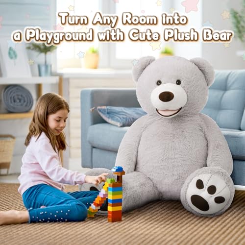 Image of MorisMos Smile Giant Teddy Bear, 51inch Large Stuffed Bears with Big Footprints, Big Stuffed Animals Cuddly Plush Gifts for Girlfriends, Boyfriend, Gray