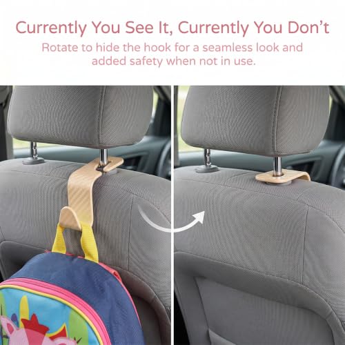 Image of 4PCS Car Seat Headrest Hooks, Auto Back Seat Hanger Holder, Durable Stylish Vehicle Organizer Universal Car Interior Accessories, Storage Hooks for Purses, Bags, Clothes (Carbon Fiber /Beige)