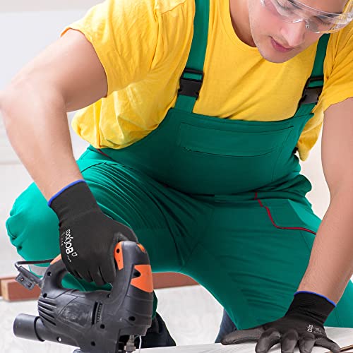 Cooljob Safety Work Gloves Pu Coated-12 Pairs, Ultra-Lite Polyurethane Working Gloves For Men Women With Grip, 13 Gauge Seamless Knit For Warehouse Driver Worker, Bulk Pack Package, Large Black #TOP3