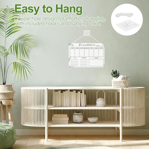 Acryl Wochenplaner Abwischbar zum Aufhängen, 30 × 20 cm Wiederverwendbar Wochenplan mit 1 Magnetstift, Haken & Aufhänge Schnur, Perfekt für Büro, Schule & Haushalt