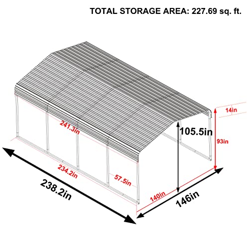 Mupater 12' X 20' Carport, Outdoor Metal Carport Tent, Heavy Duty Garage Car Shelter Shade With Metal Roof, Frame And Bolts For Car And Boat, Grey #TOP1