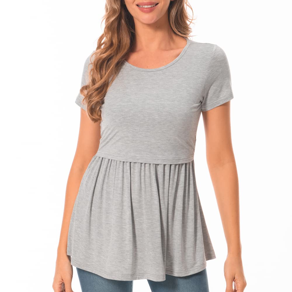 Bearsland Women's Nursing Tops Short Sleeve Scoop Neck Breastfeeding Shirt Maternity Clothes — view 22