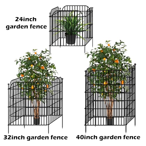 5 Panels No Dig Decorative Garden Fence for Yard, 24 in(H) x 10 ft(L) Rustproof Metal Wire Fence Border with Patio Temporary Ground Stakes, Animal Barrier Fencing for Dog and Small Pets