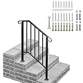 Outvita Handrails for Outdoor Steps, Black Wrought Iron Handrail Fits 2 or 3 Steps, Transitional Handrail with Installation Kit, Stair Railing for Concrete Steps or Wooden Stairs