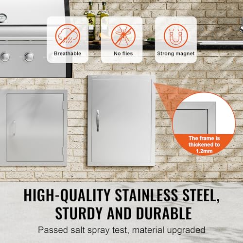 Image of VEVOR BBQ Access Door, 27H x 20W Inch Stainless Steel Flush Mount Vertical Door with Handle for BBQ Island, Grilling Station