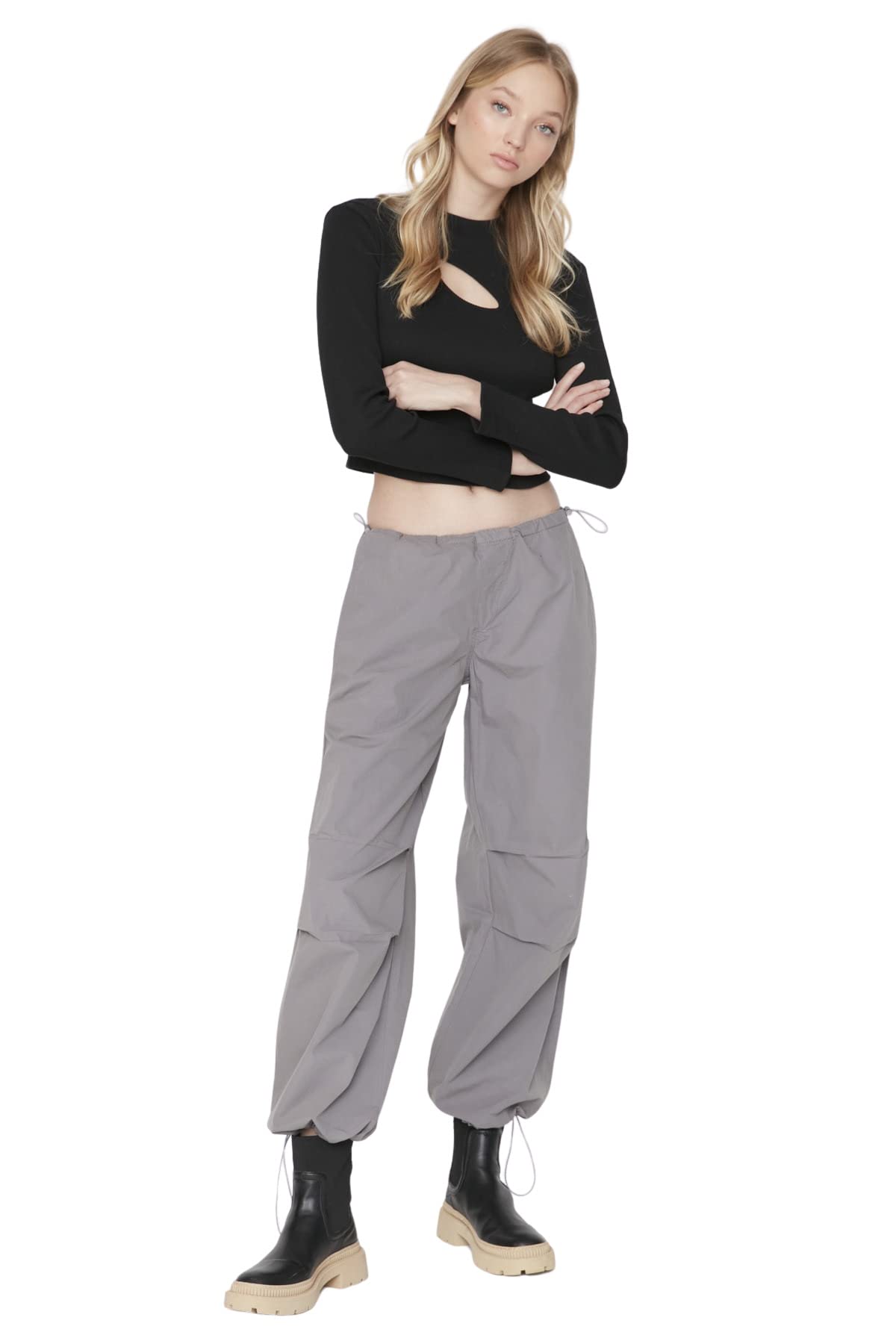 Trendyol Women Regular Waist Wide Leg Jogger Jeans Grau