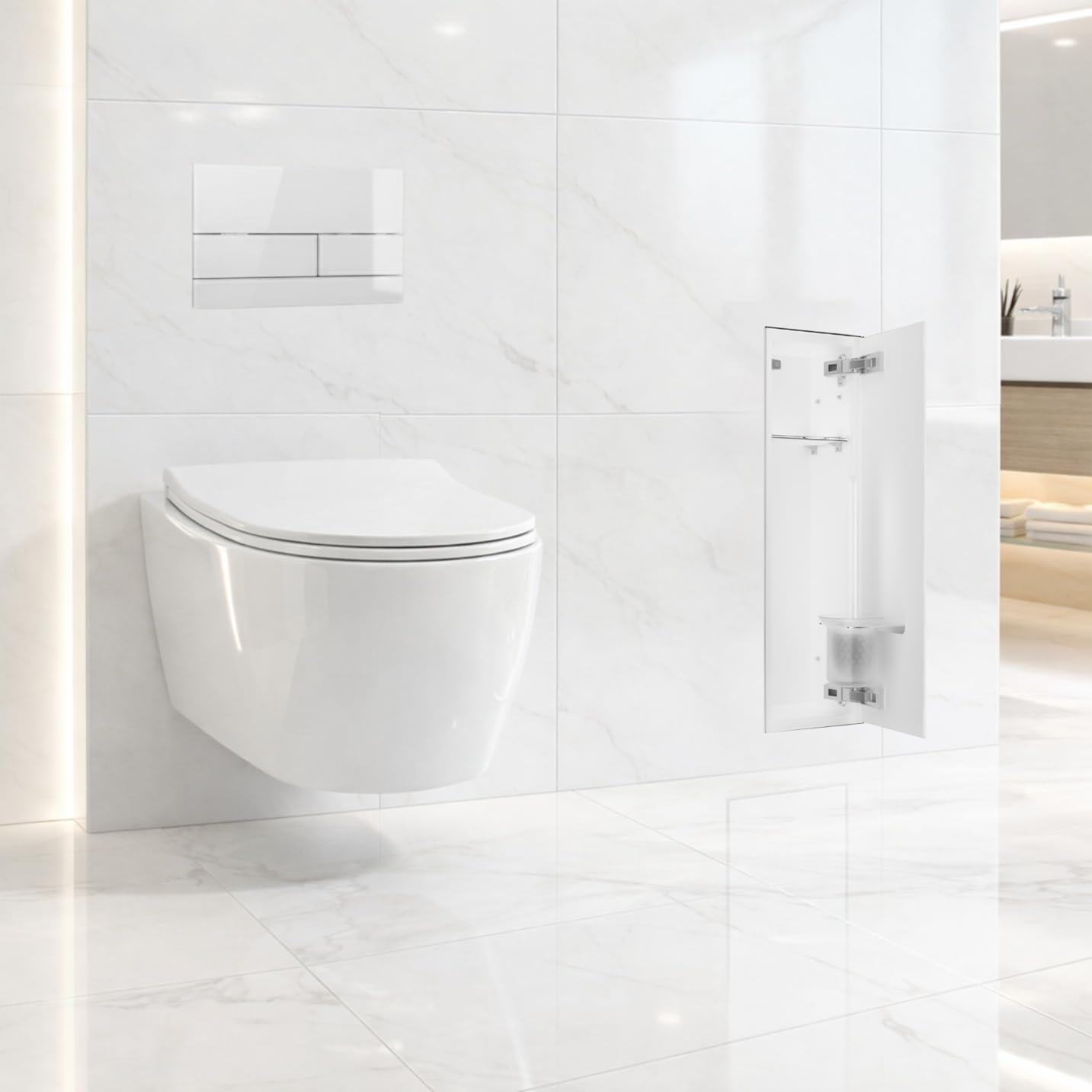 Soporte para Cepillo de Inodoro de Vidrio para Montaje en Pared L - Vidrio Blanco - Derecha Juego de Inodoro Moderno de Pared para baño Contenedor higiénico para Cepillo