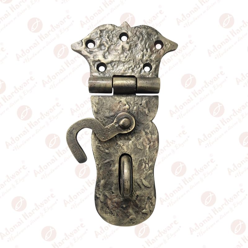 Image of Adonai Hardware inchParan inch Heavy Duty Antique Cast Iron Safety Hasp and Staple with Locking Mechanism (6 inch x 1 Pack, Antique Brass) for Vintage Pirates Treasure Chest, Trunks, Wooden Jewelry Box