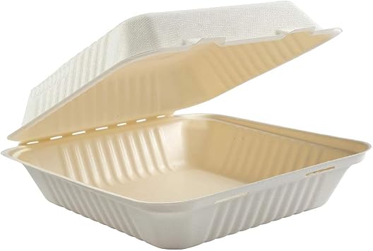 PrimeWare 9" PLA Lined Sugarcane Clamshell Takeout Container/Case / 160ct