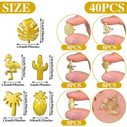 Eersida 40 Pieces Gold Push Pins Cute Push Pins Tropical Office Supplies 5 Designs Decorative Thumb Tacks Cactus Palm Leaf Thumb Tacks for Photos Wall, Maps, Bulletin Board, Cork Boards - Thumbnail 3