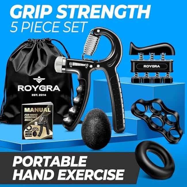 roygra Grip Strength Trainer (5 Pack), Forearm Strengthener Exerciser, Hand Strengthening Devices, Finger Strengthener, Workout Exercise Fitness Equipment, Baseball Climbing Calisthenics Basketball